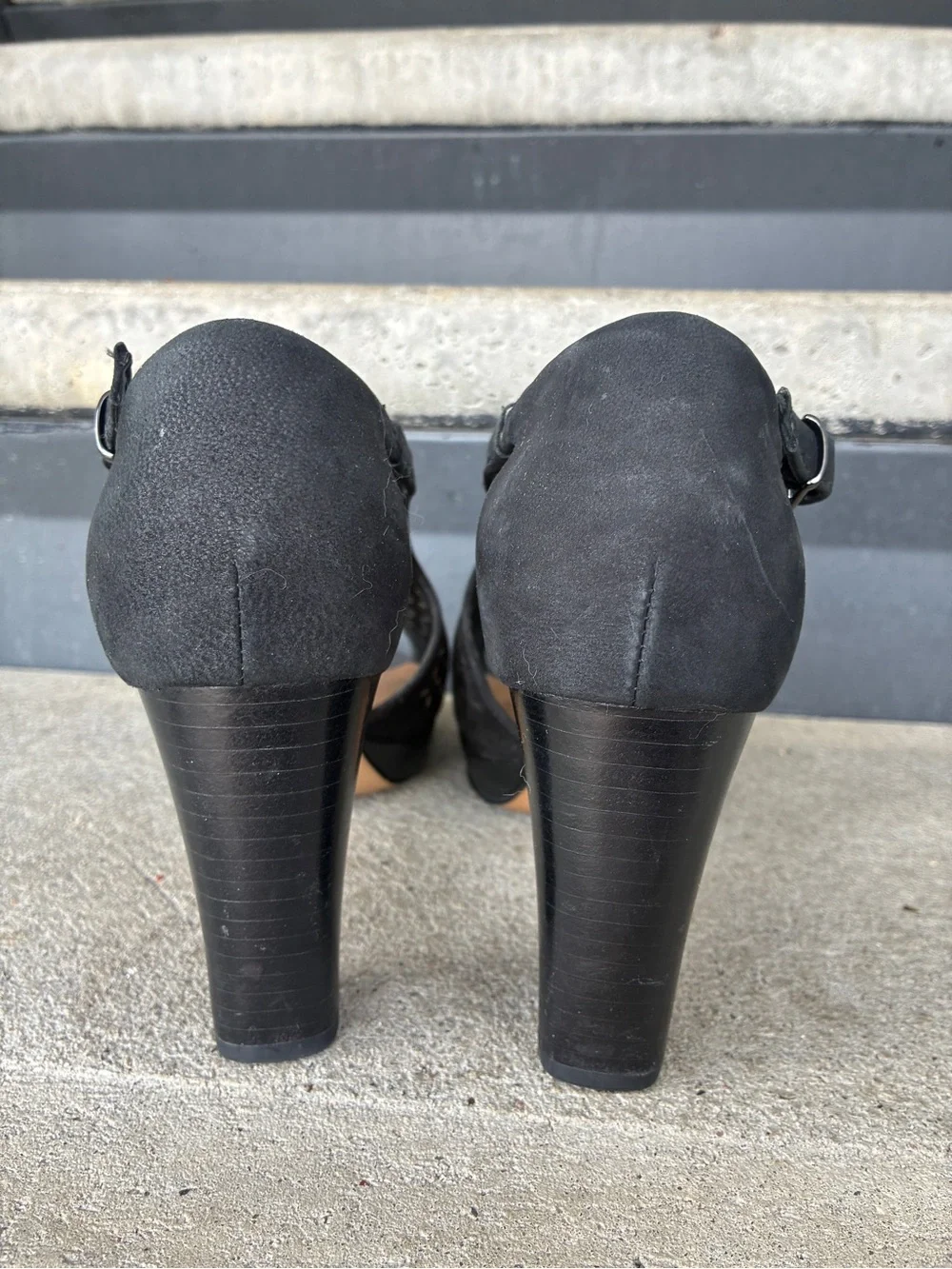 Clarks Jenness Energy black Leather 3” Block Heel platform shoes